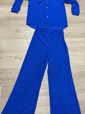 Wide-Leg Sparkle Pants in Cobalt Blue